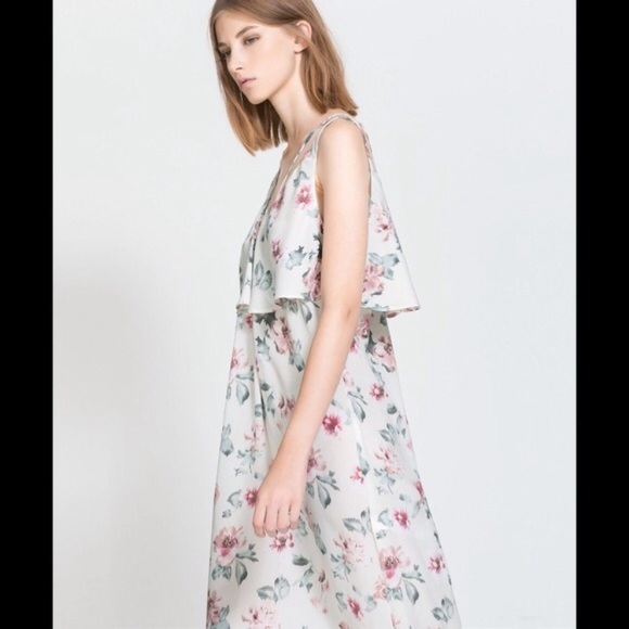 Zara Trafuluc Cream Pink Floral Maxi Dress 2-Piece - Picture 3 of 8